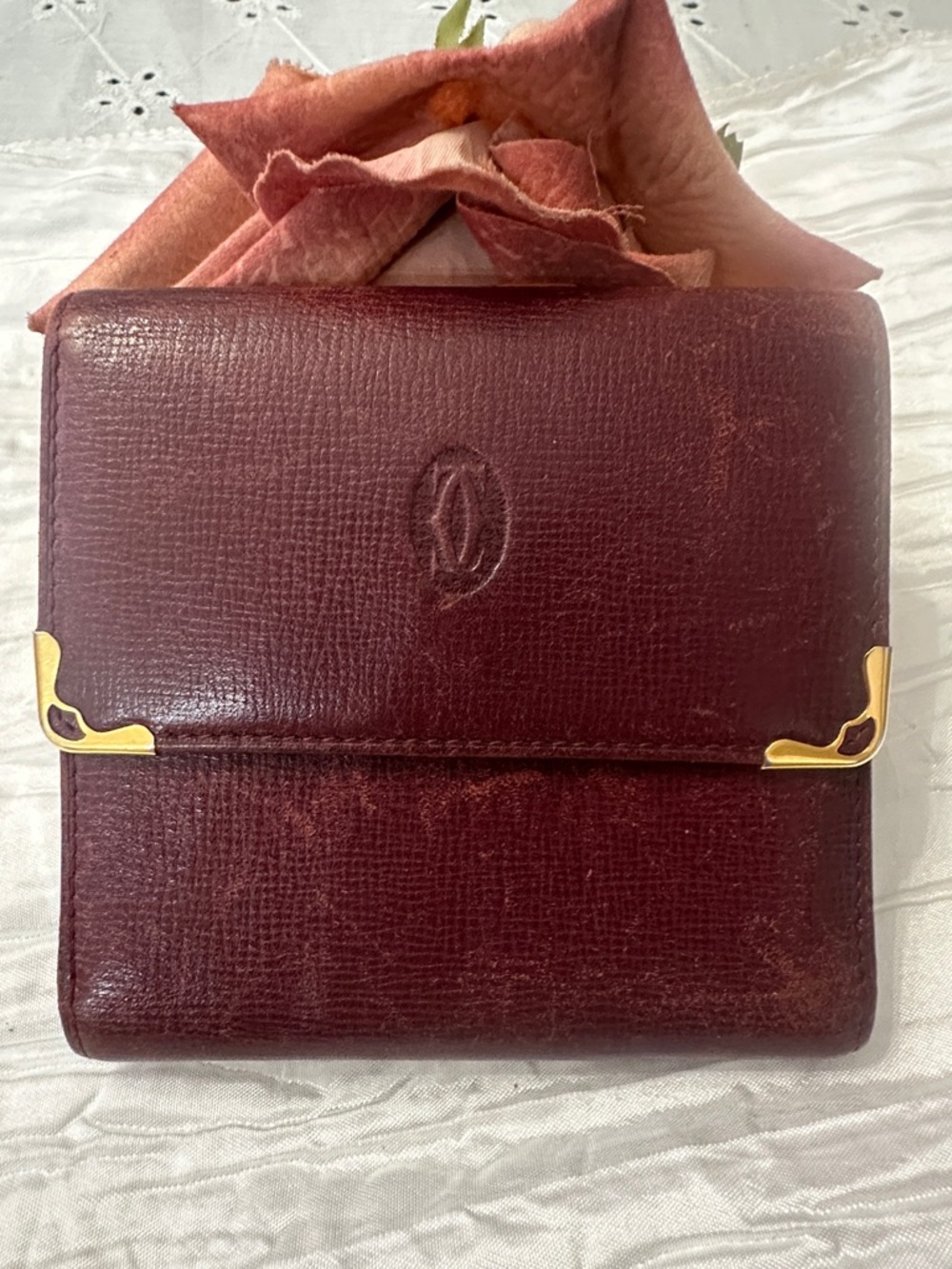 Cartier Burgundy Leather Wallet with Gold Corners